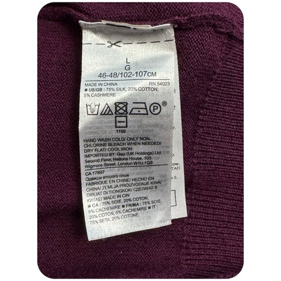 Banana Republic Luxury SILK CASHMERE Blend V-Neck Sweater Purple Plum MENS Sz L - Picture 6 of 7